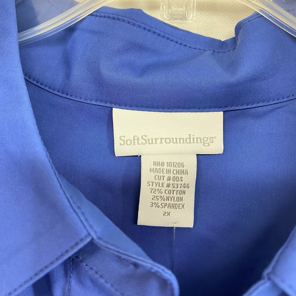 Soft Surroundings Tunic Shirt 2X Royal Blue Cold Shoulder Long Sleeve Cotton - Picture 4 of 8